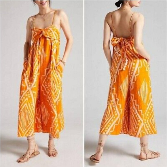 Anthropologie Pants - BNNT By Anthropologie Size 2 Orange Wide Leg Jumpsuit Batik Print Cropped Romper